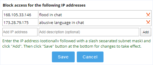 Chat access limitation by IP address