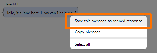 Convert any chat message to a canned response Creating canned response from the chat text