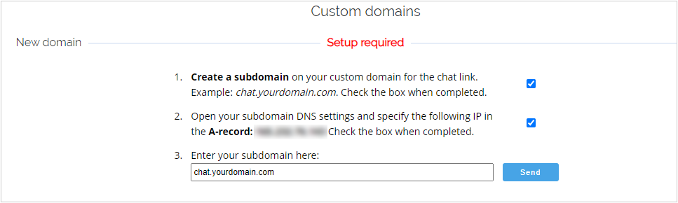 Screenshot of the custom domain configuration pane
