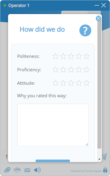 Screenshot of a post-chat survey with an additional question