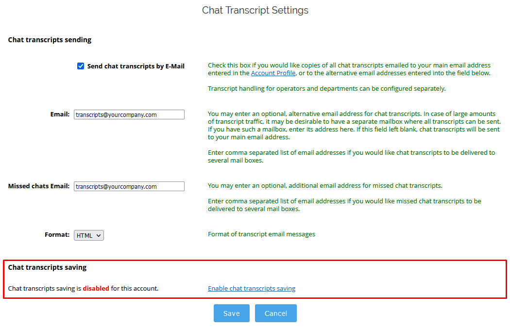 How to enable saving transcripts in your account