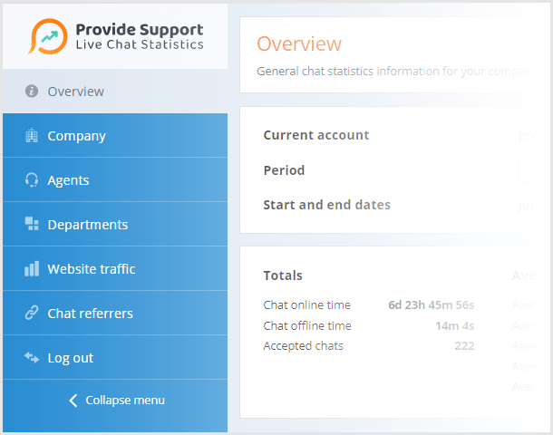 Choose Website traffic tab to check page views and referrers, choose Chat referrers tab to see on which pages chat button is clicked more often Live Chat Statistics application tabs