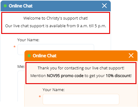 Examples of pre-chat forms with customized texts