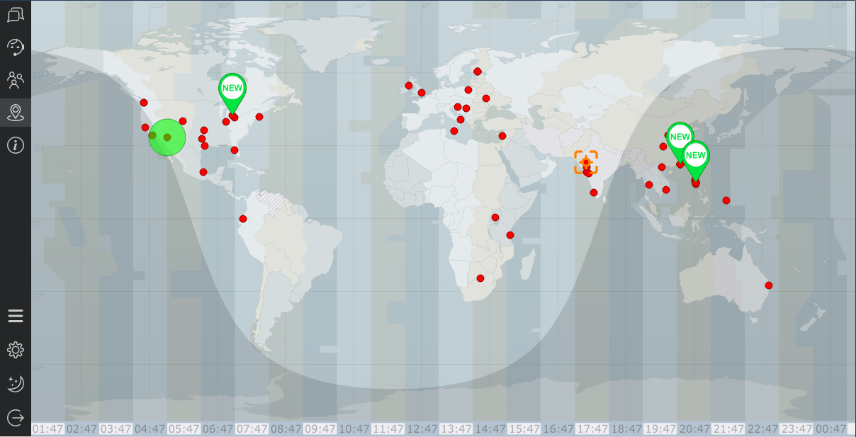 Use geo location map to see your visitors distribution over the world World map with website visitors geographic distribution