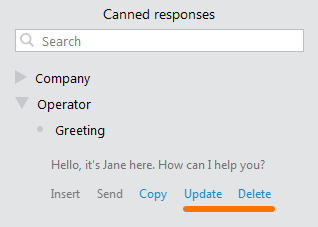 Manage canned responses from the app sidebar Canned responses sidebar in the agent app